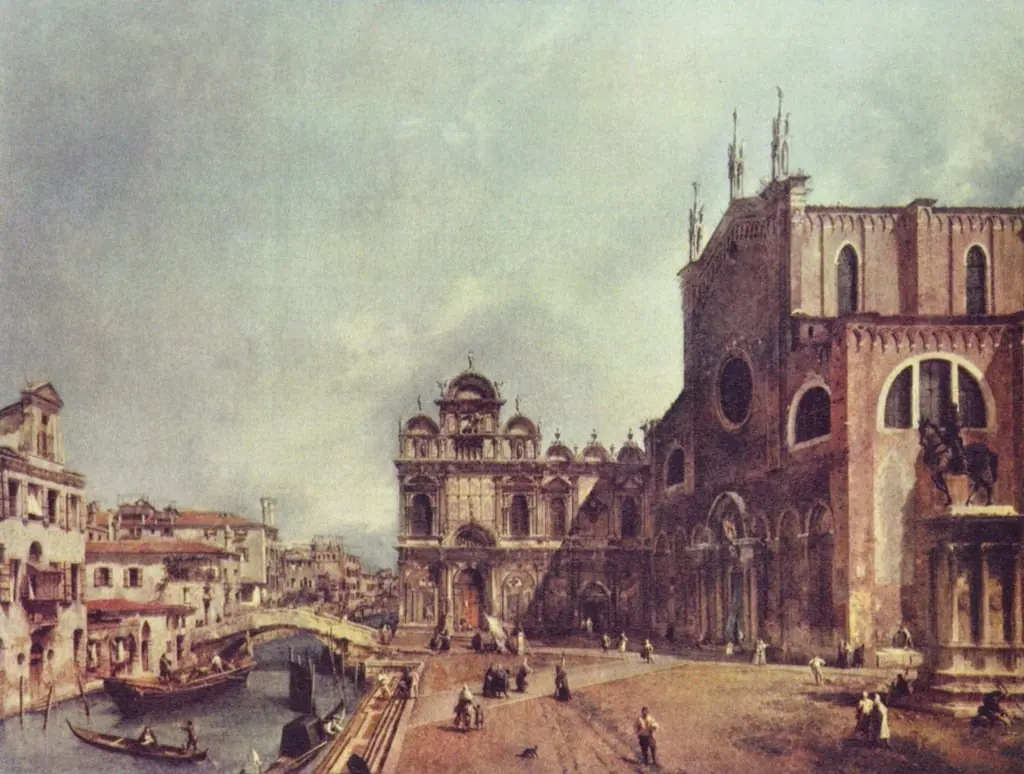 Santi Giovanni e Paolo and the Scuola di San Marco, by Canaletto, oil, 1725