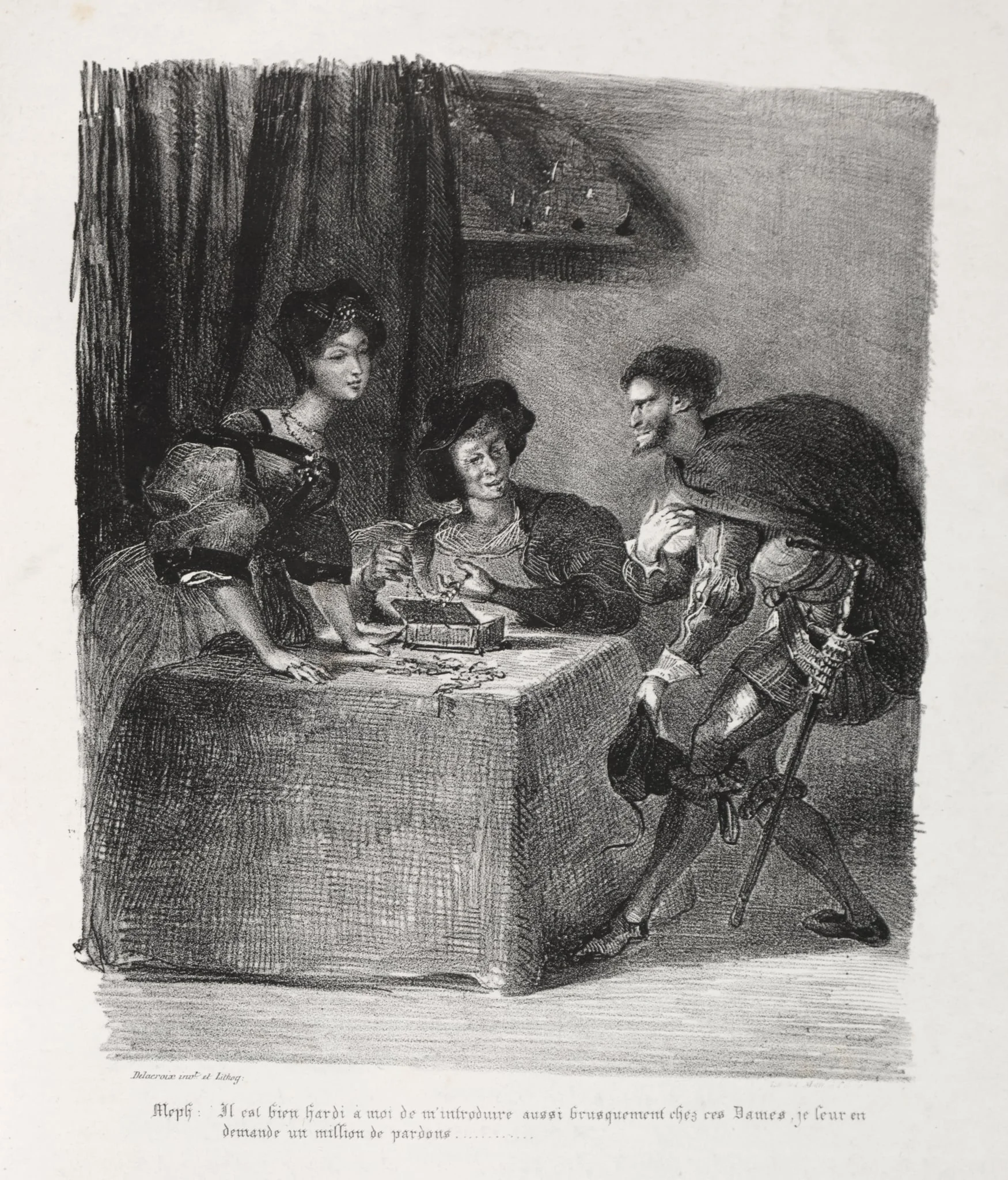 Illustrations for Faust: Méphistophelés is at Marthe, detail