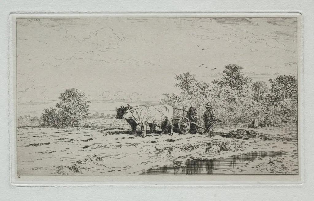 Landscape, Labourers, by Charles Jacque, 1845