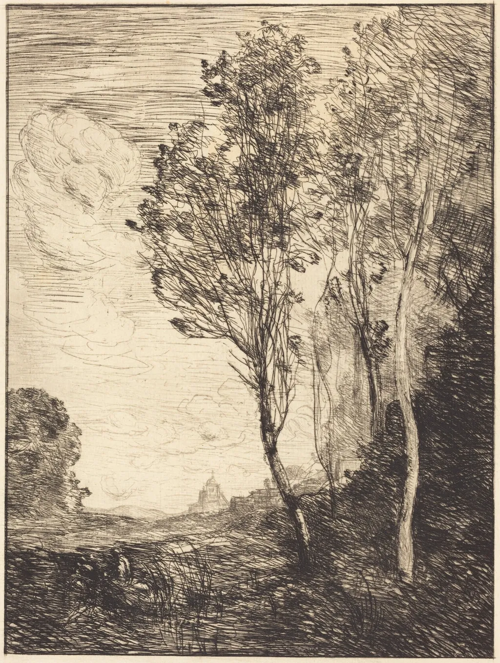 Souvenir of Italy (Souvenir d'Italie), by Jean Baptiste Camille Corot, ink, 1866