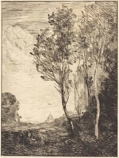 Souvenir of Italy (Souvenir d'Italie), by Jean Baptiste Camille Corot, ink, 1866