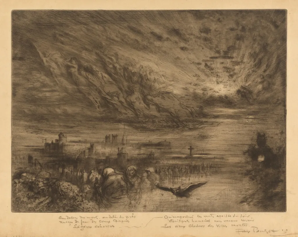 Les Esprits des Villes Mortes (Spirits from the Cities of the Dead), by Félix-Hilaire Buhot, ink, 1885