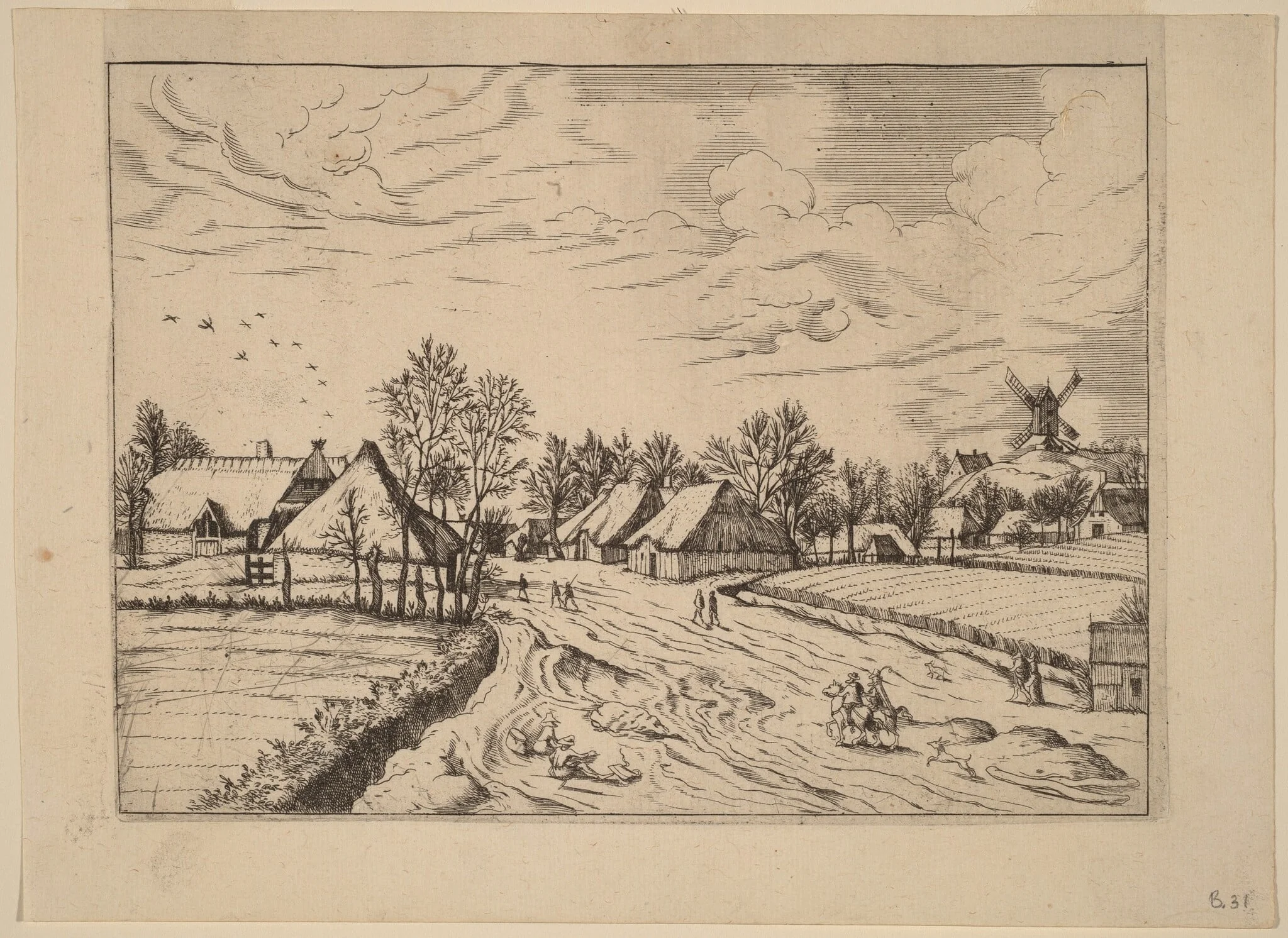Country Village with Post Mill, detail