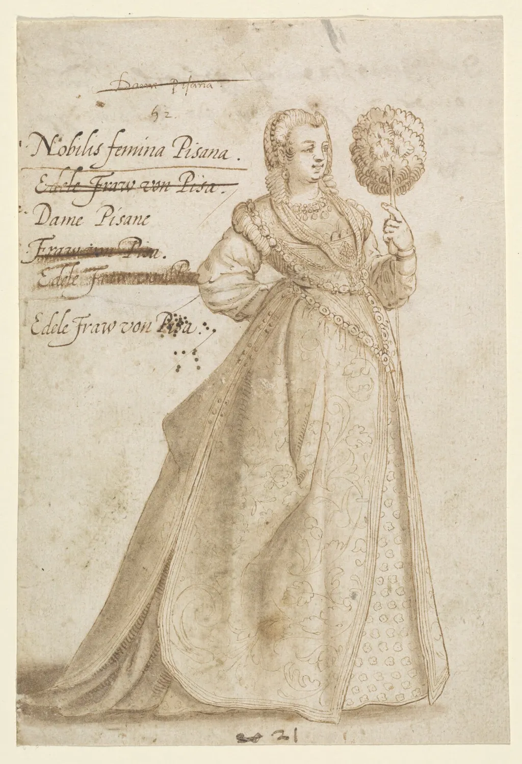 A Noble Lady of Pisa, by Jean-Jacques Boissard, ink, 1581