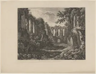 The Refectory, Rievaulx Abbey, Yorkshire, by George Cuitt the Younger, ink, 1822