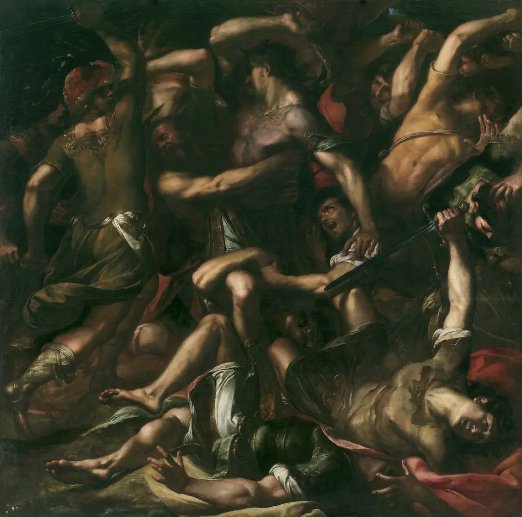 Samson and the Philistines, by Giulio Cesare Procaccini, oil, 1625