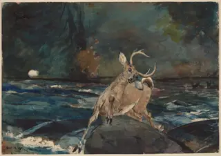 A Good Shot, Adirondacks, by Winslow Homer, watercolor, 1892