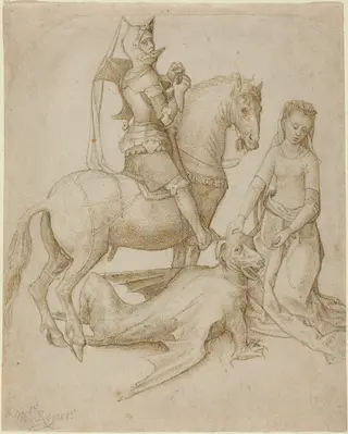 Saint George and the Dragon, by Hugo Van der Goes, ink, 1461