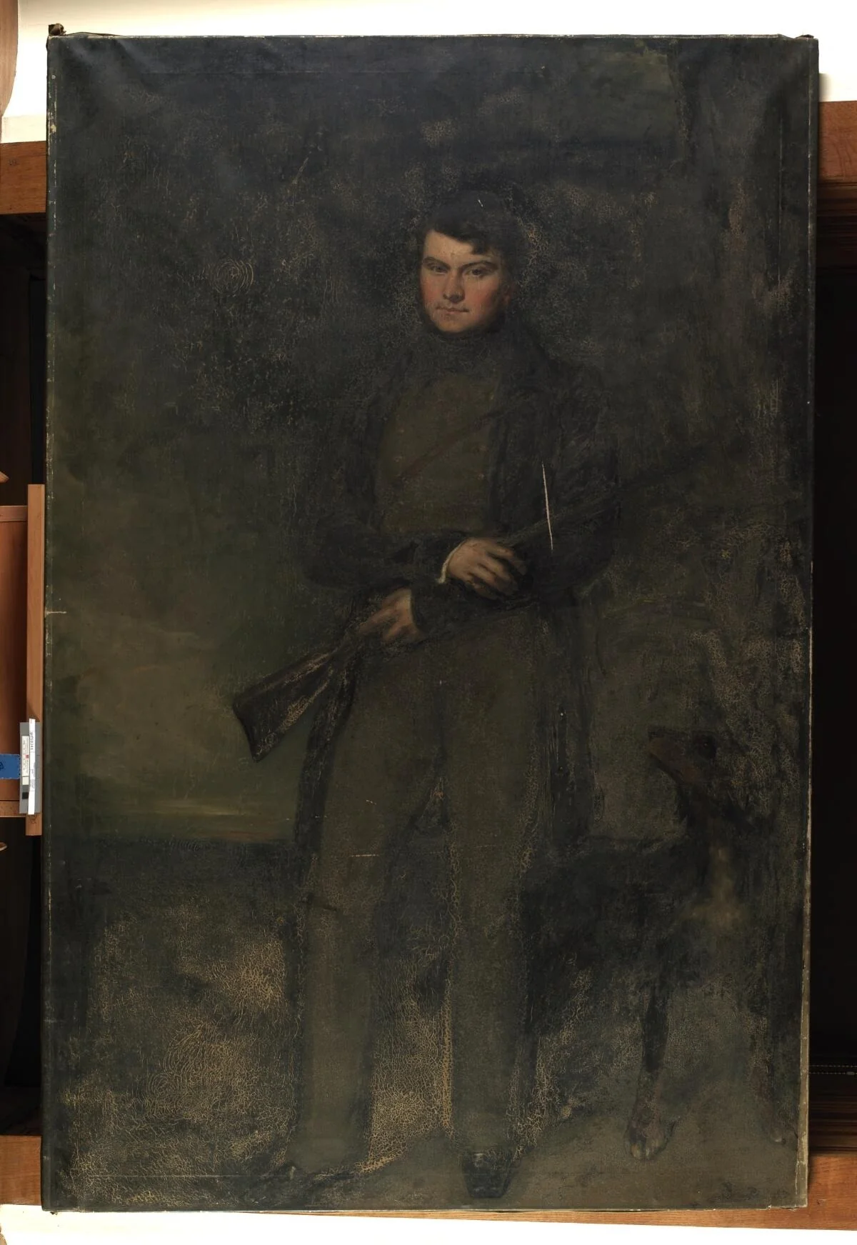 Gentleman huntsman with dog, detail