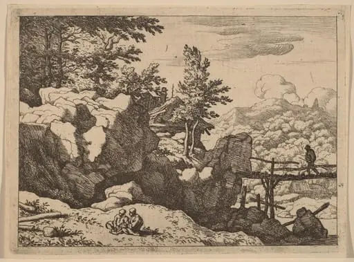 Man on a Small Wooden Bridge, by Allart van Everdingen, ink, 1650