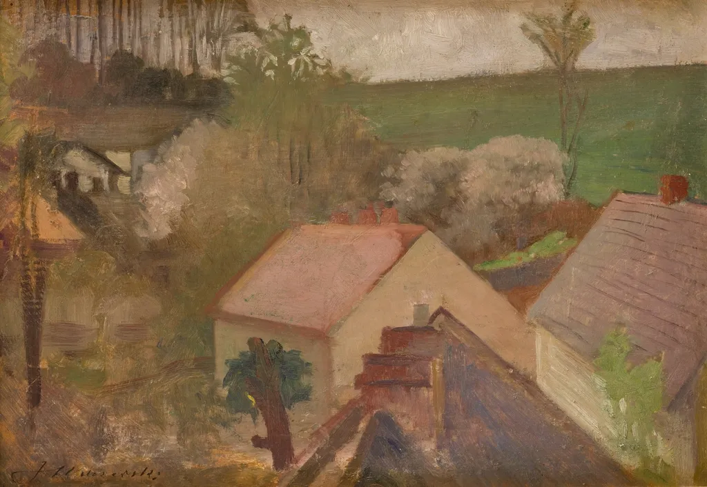 Countryside Landscape with Houses, by Jacek Malczewski, oil, 1900