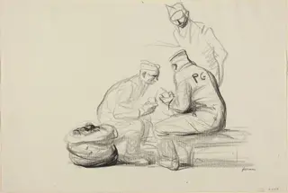 Poilu and German Prisoners, by Jean-Louis Forain, crayon, 1916