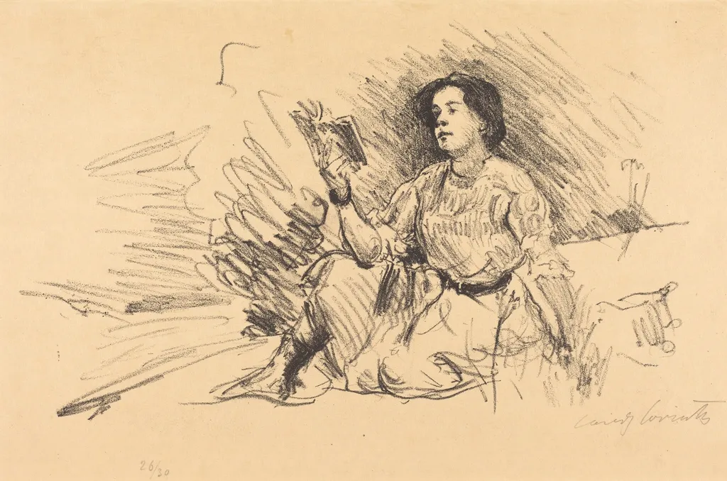 Lesendes Mädchen (Girl Reading), by Lovis Corinth, ink, 1911