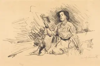 Lesendes Mädchen (Girl Reading), by Lovis Corinth, ink, 1911