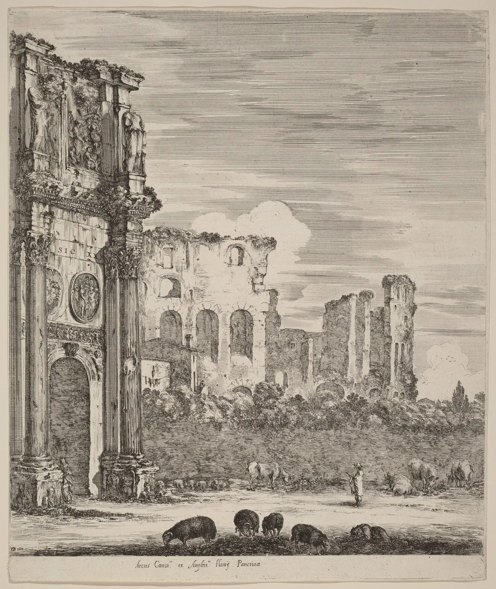 Arch of Constantine, by Stefano Della Bella, ink, 1656