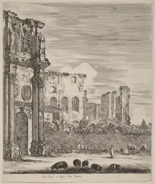 Arch of Constantine, by Stefano Della Bella, ink, 1656
