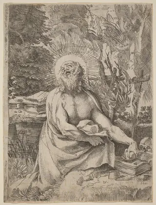 Saint Jerome in the Wilderness, by Annibale Carracci, ink, 1591