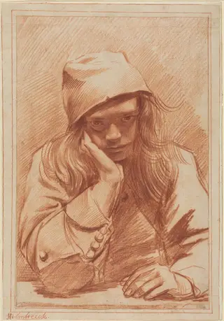 Self-Portrait, by Dirk Helmbreker, chalk, 1674