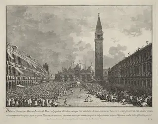 The Doge Carried around the Piazza San Marco, by Giovanni Battista Brustolon, ink, 1764