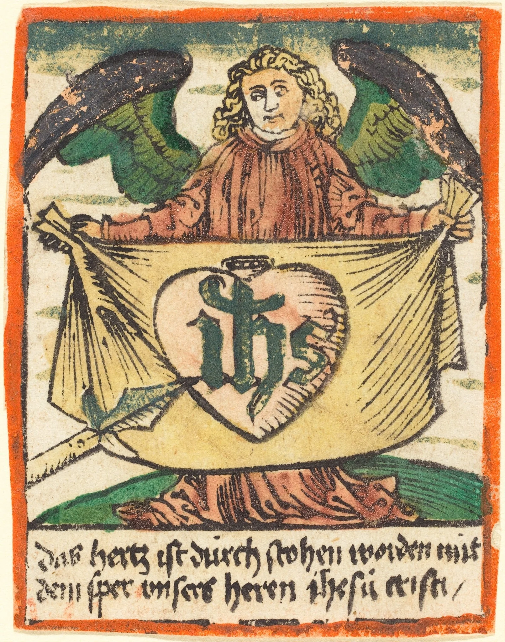 Sacred Monogram in a Sacred Heart on a Cloth Held by an Angel, detail
