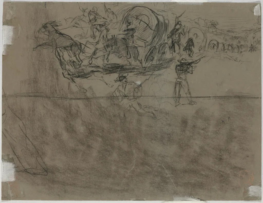 Skirmish Involving a Wagon Train [verso], by Winslow Homer, charcoal, 1864