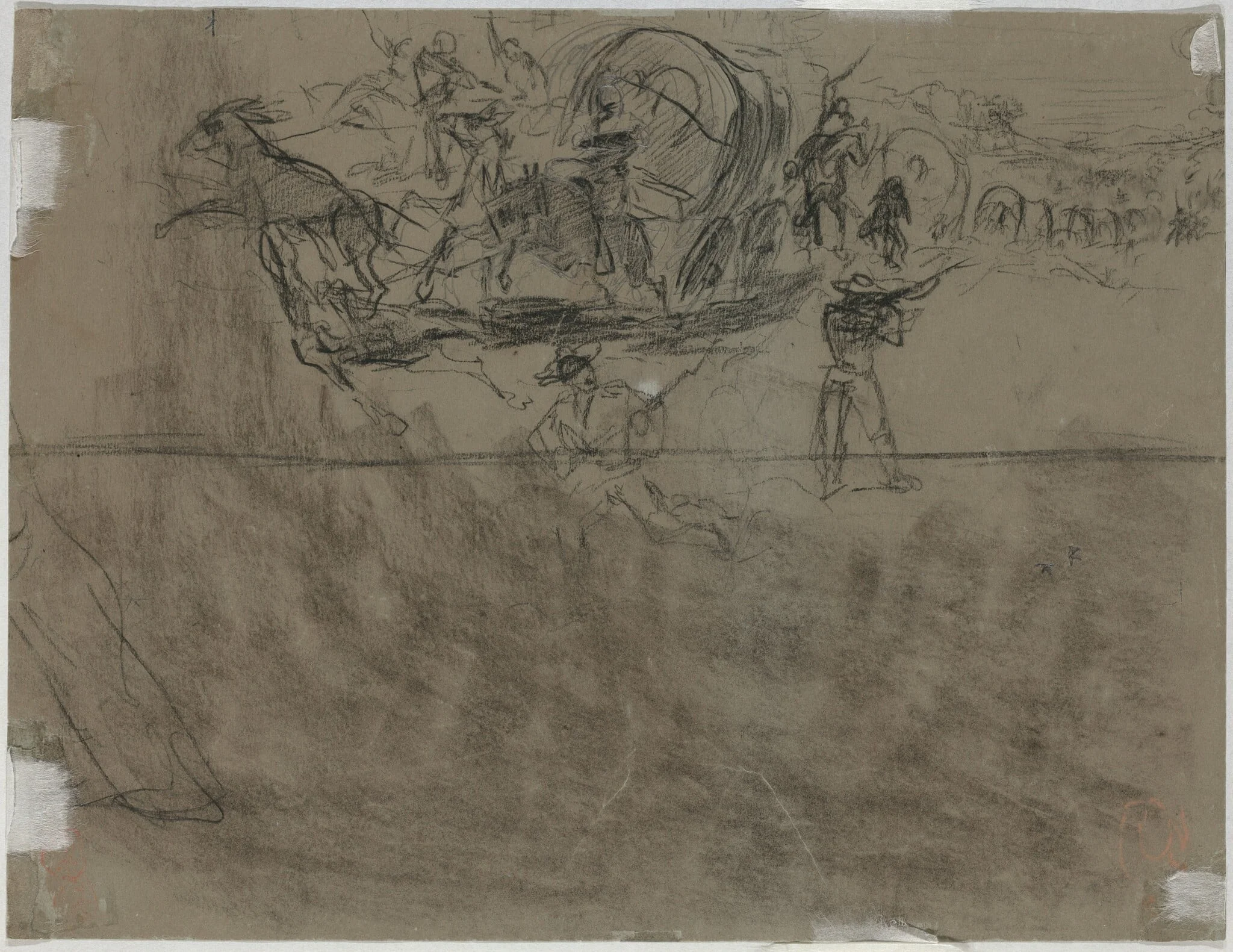 Skirmish Involving a Wagon Train [verso], detail