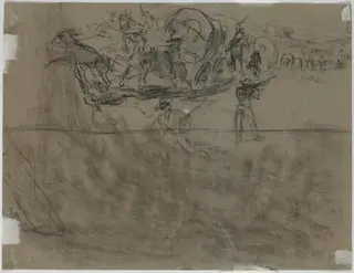 Skirmish Involving a Wagon Train [verso], by Winslow Homer, charcoal, 1864