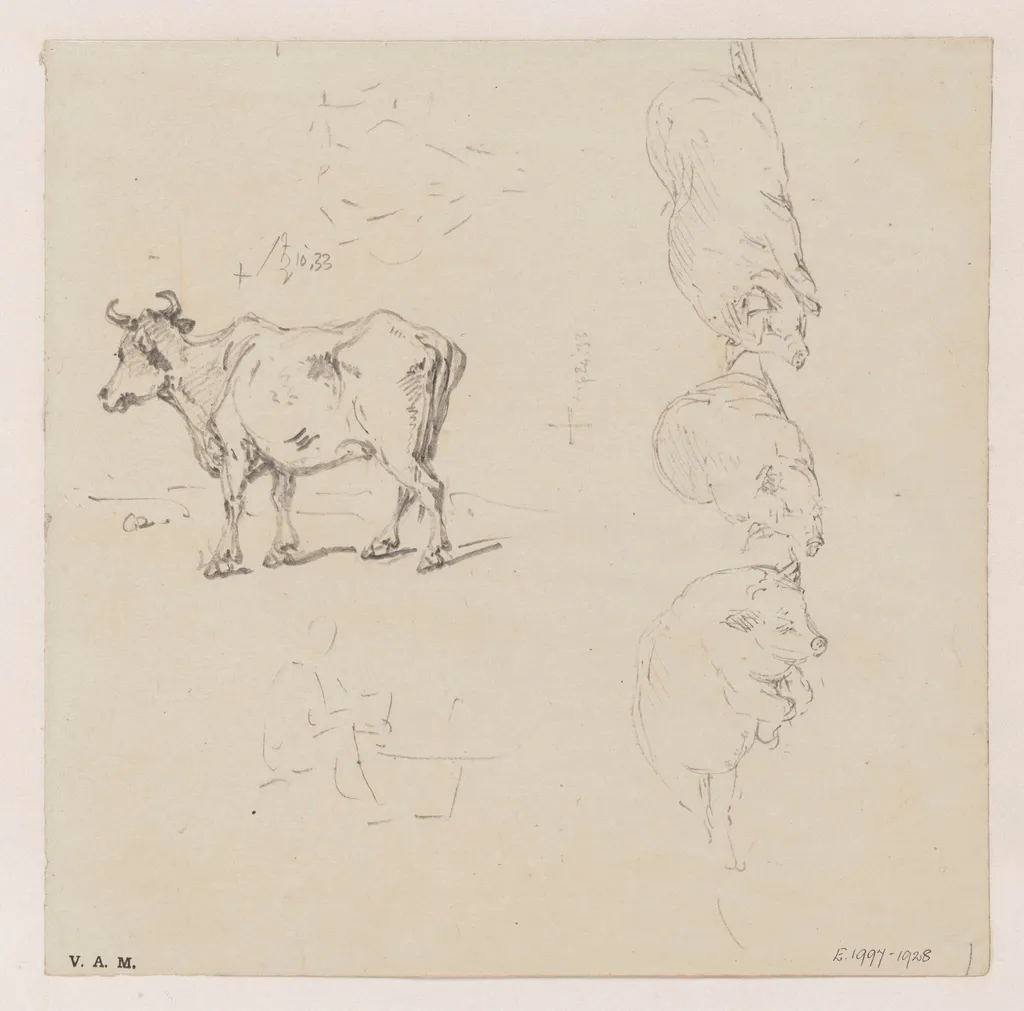 A cow and three pigs, by George Chinnery, 16