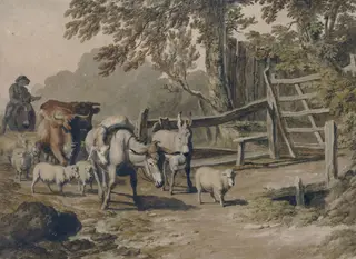 Landscape with drover and cattle, by Robert Hills, watercolor, 1809