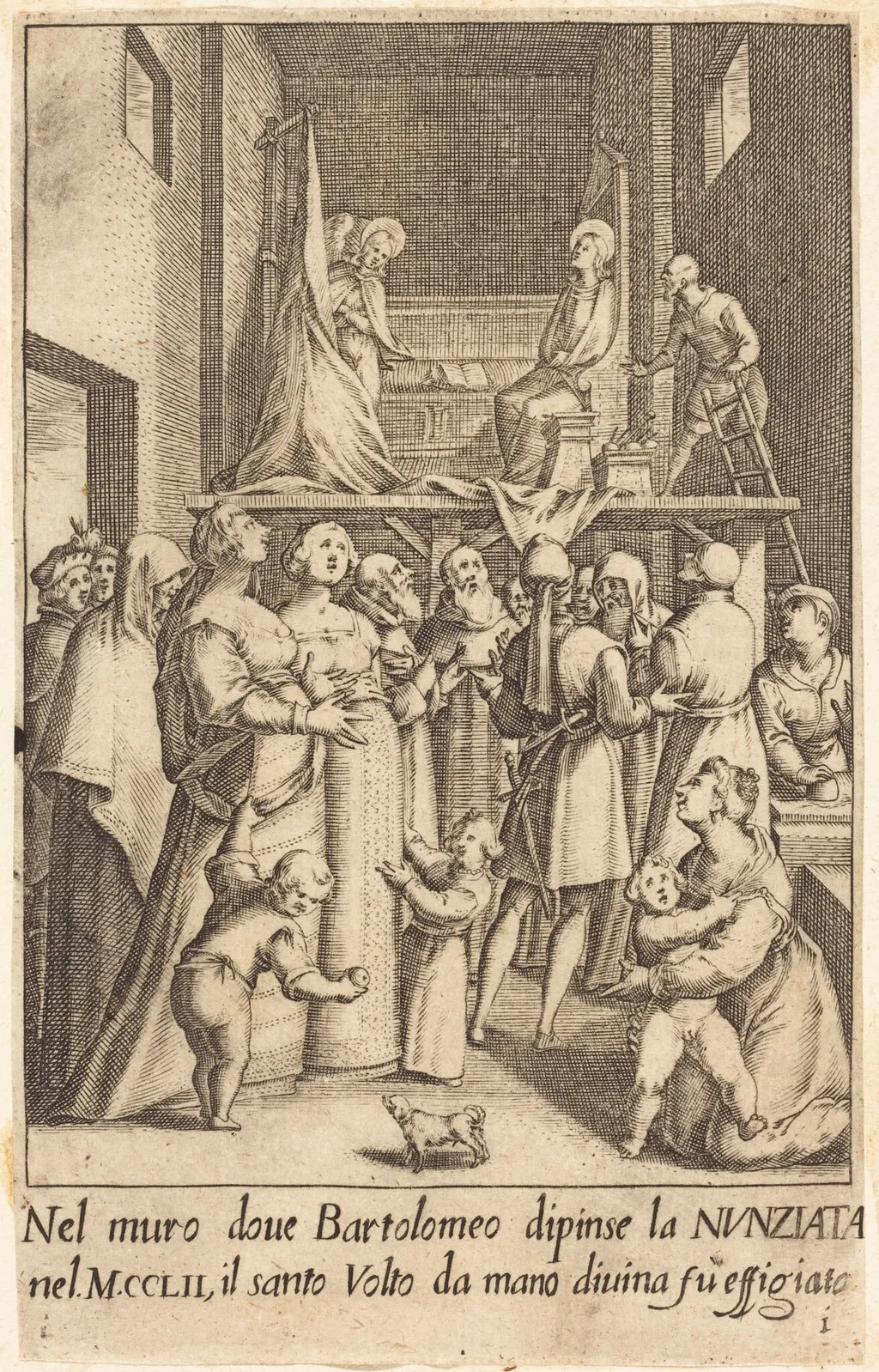 Painting of the Annunciation, by Jacques Callot, ink, 1619