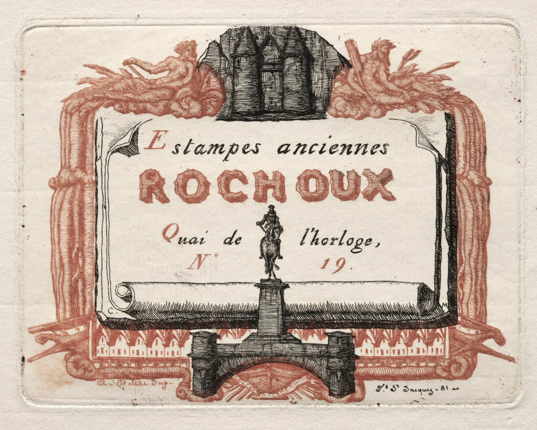 The Address Card of Rochoux, a Printseller, detail
