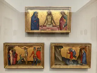 Three parts of a predella, by Giovanni del Biondo, paint, 1365