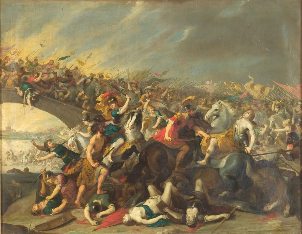 Fight with Amazons, by Hans Jordaens, oil, 1633
