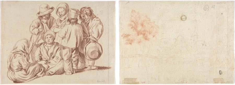 Group of Six Children (recto); Sketch of a Village (verso), detail