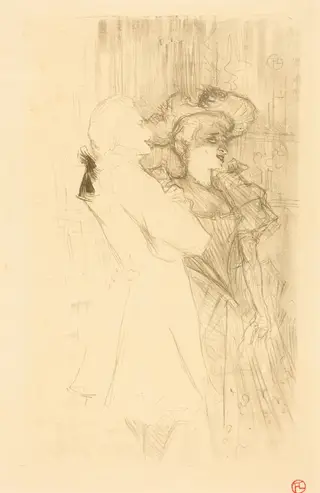 Lender and Auguez in  "La chanson de fortunio" (Lender et Auguez dans "La chanson de fortunio"), by Henri de Toulouse-Lautrec, ink, 1895