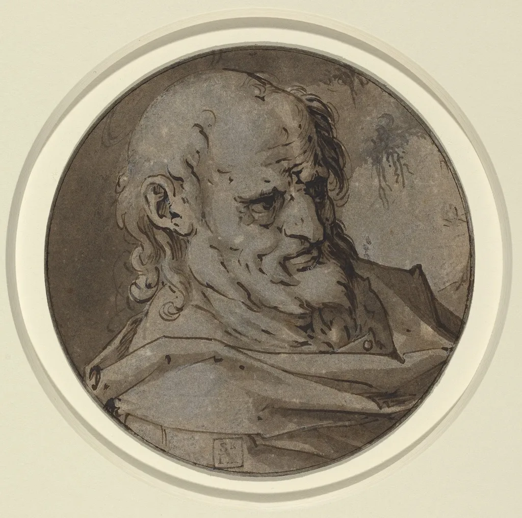 Head of an Apostle, by Hendrick Goltzius, ink, 1588