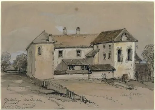 Dotheboy's Hall, near Bowes, six miles from Greta Bridge, by Miss Ryland, watercolor, 1841