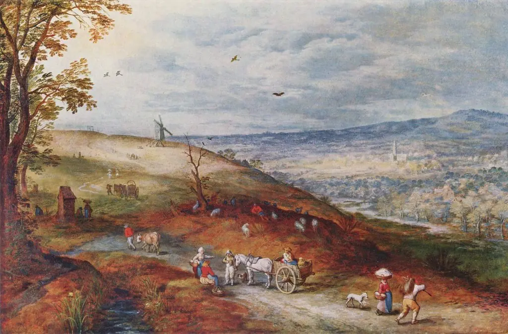 Landscape with windmill, by Jan Brueghel, the elder, oil, 1608