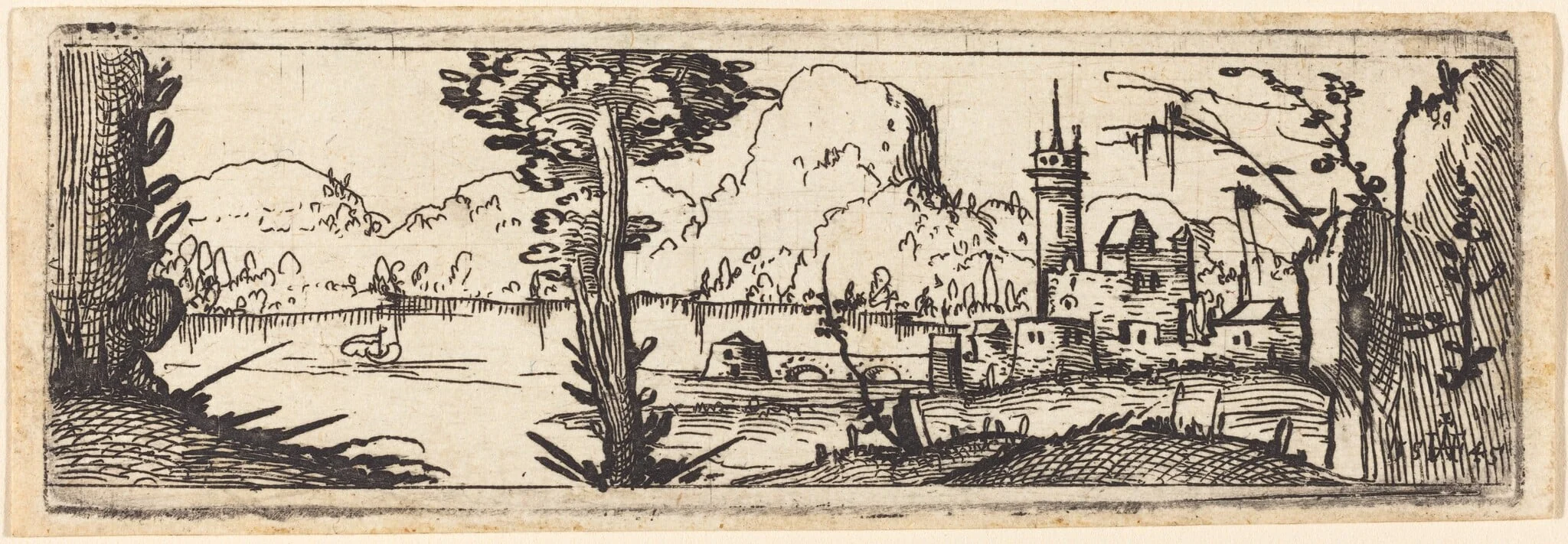 Landscape with Lake and Town, detail