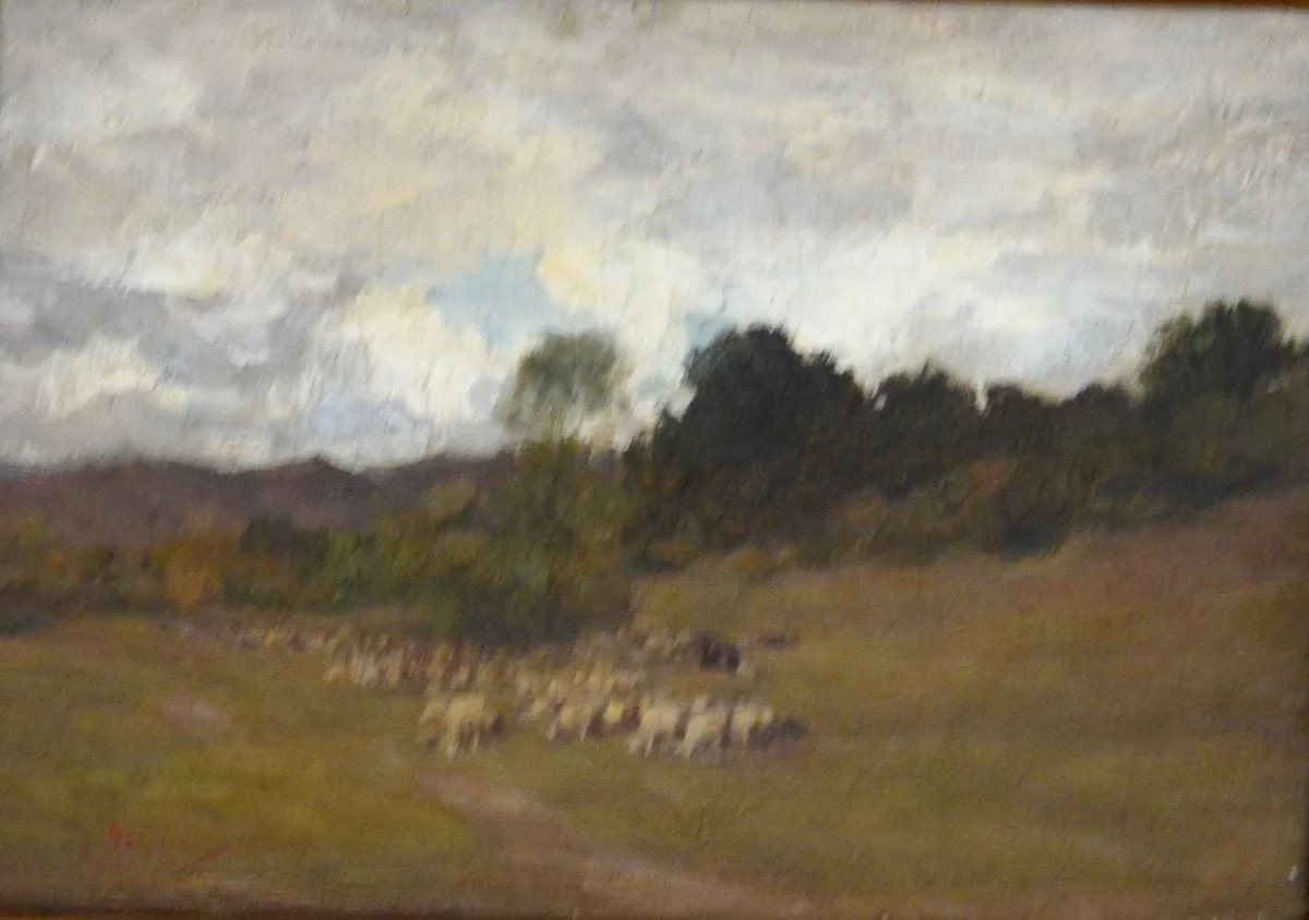 Ciobănaș cu oi în peisaj, detail