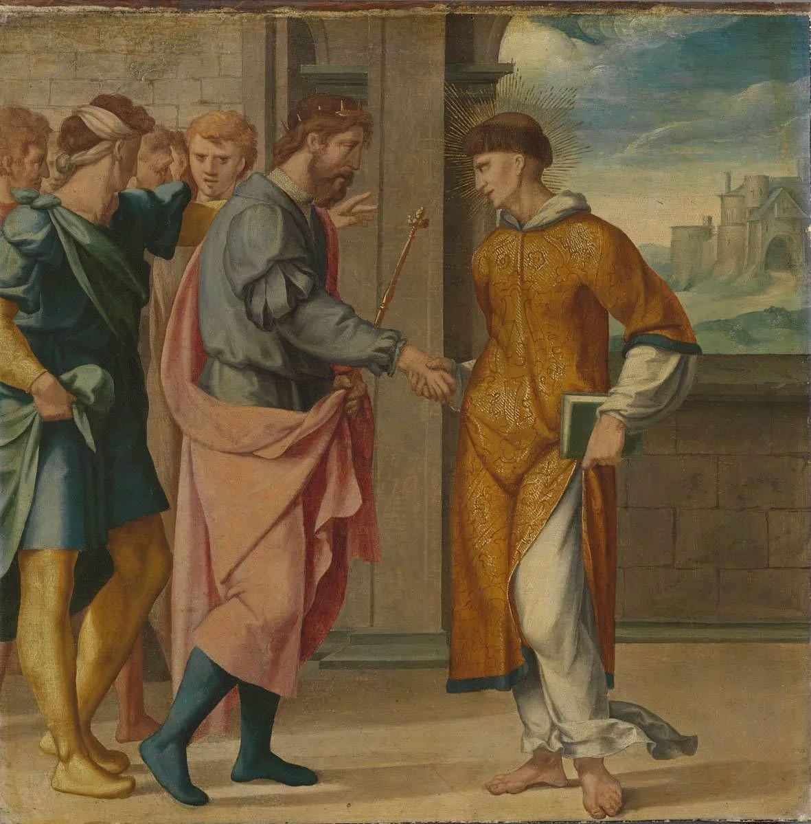 Cyriakus-Folge: Der hl. Cyriakus wird vom Perserkönig begrüßt, detail