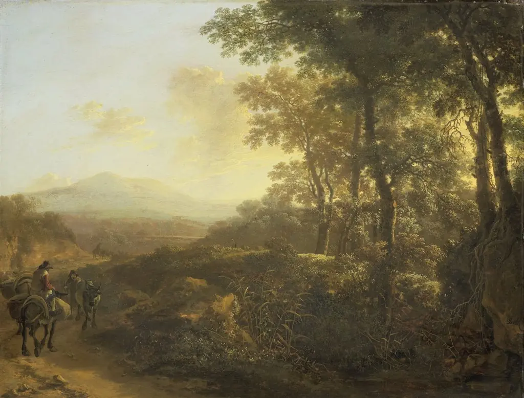 Italian landscape with mule driver, by Jan Both, oil, 1650