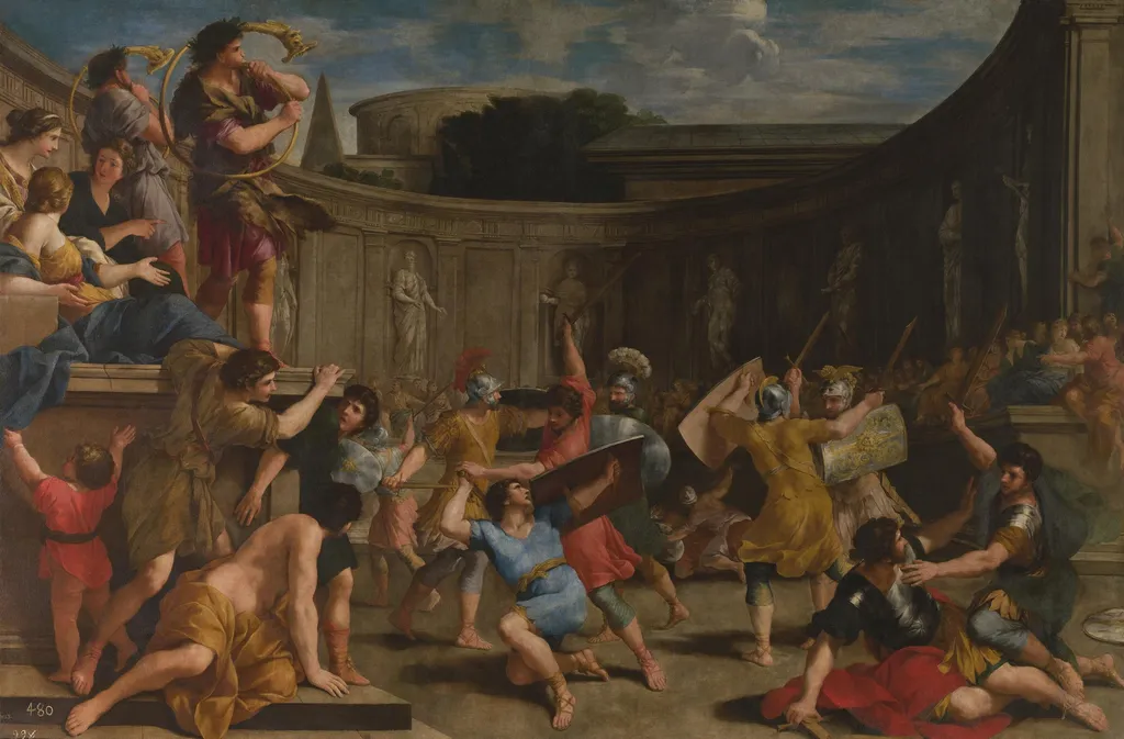 Roman Gladiators with Wooden Swords, by Giovanni Francesco Romanelli, oil, 1635