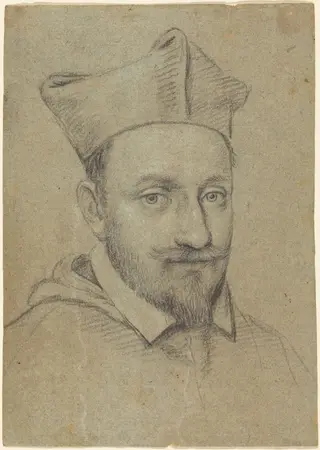 Portrait of a Cardinal (Alessandro Peretti Montalto?), by Ottavio Leoni, chalk, 1604