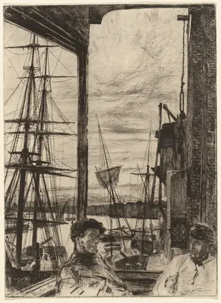 Rotherhithe, by James McNeill Whistler, ink, 1860