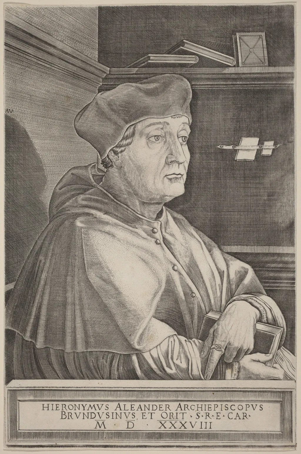 Hieronymus Alexander, Archbishop of Brindisi, by Agostino dei Musi, ink, 1536