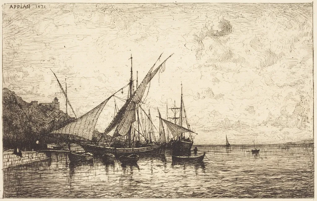 The Port of Monaco, by Adolphe Appian, ink, 1873