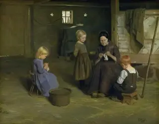 A Knitting Lesson, by Otto Carl Bentzon Haslund, oil, 1896