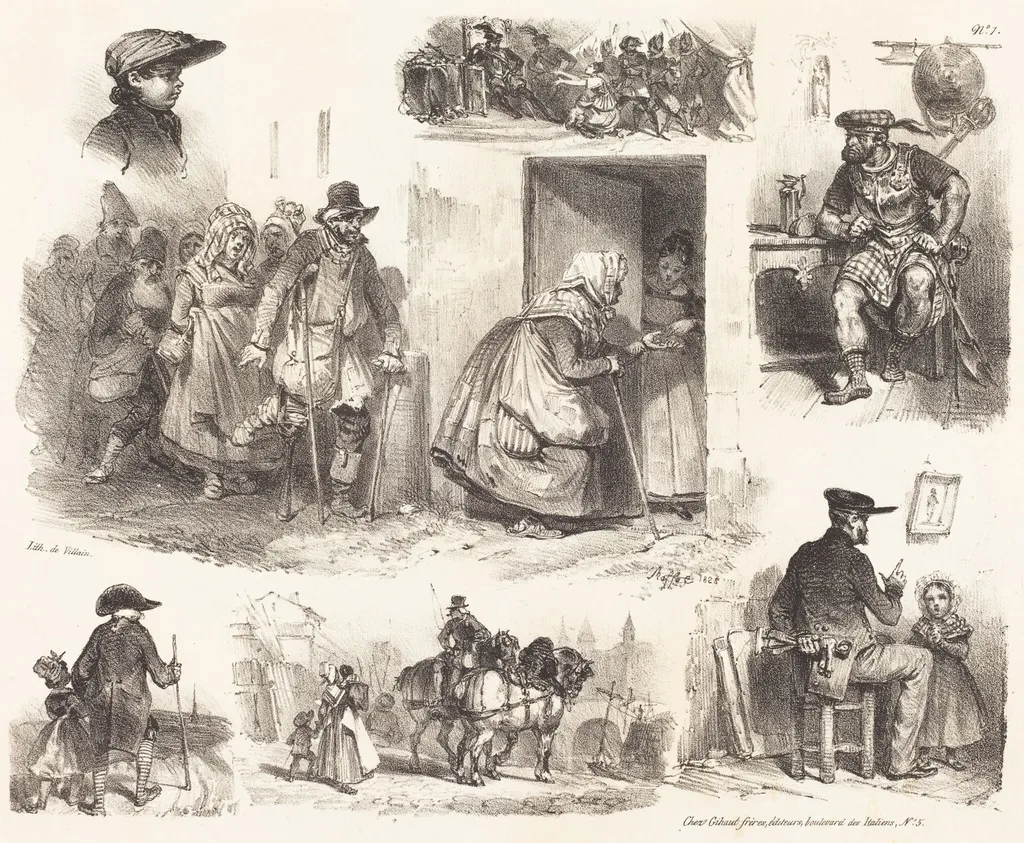 Eight Vignettes of Genre Incidents, by Auguste Raffet, ink, 1832