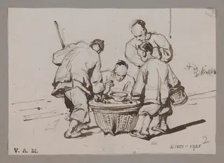 Chinese figures around a covered basket, by George Chinnery, 11